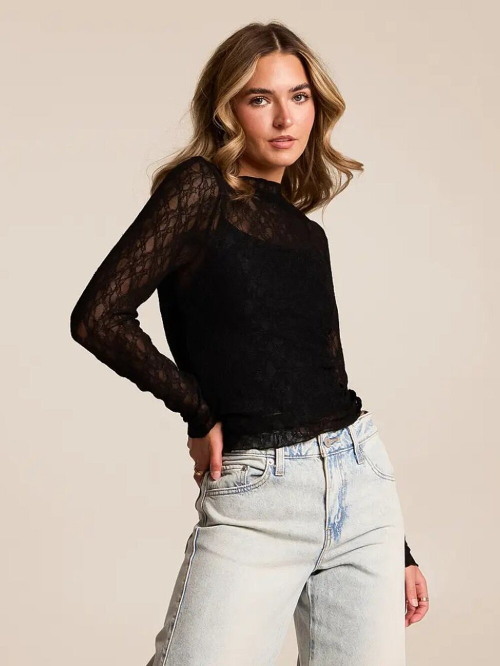 Willow + Root Sheer Black Long-Sleeve Lace Top MEDIUM - Picture 1 of 6